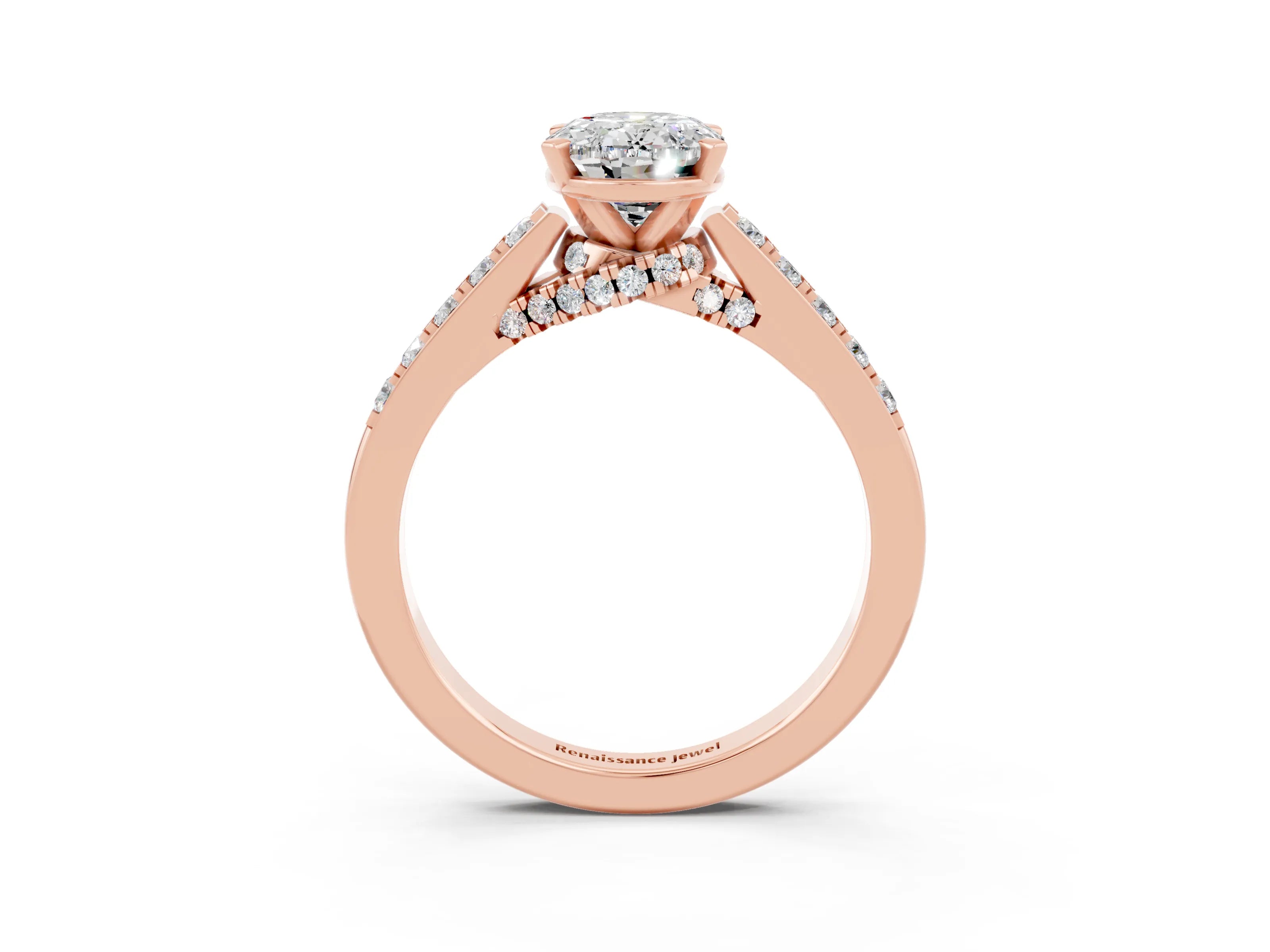 Rose gold Oval Cut Diamond Solitaire Ring with Pavé Band and Prong Setting_3
