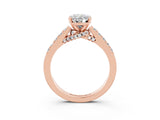 Rose gold Oval Cut Diamond Solitaire Ring with Pavé Band and Prong Setting_3