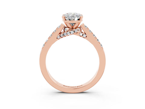 Rose gold Oval Cut Diamond Solitaire Ring with Pavé Band and Prong Setting_3