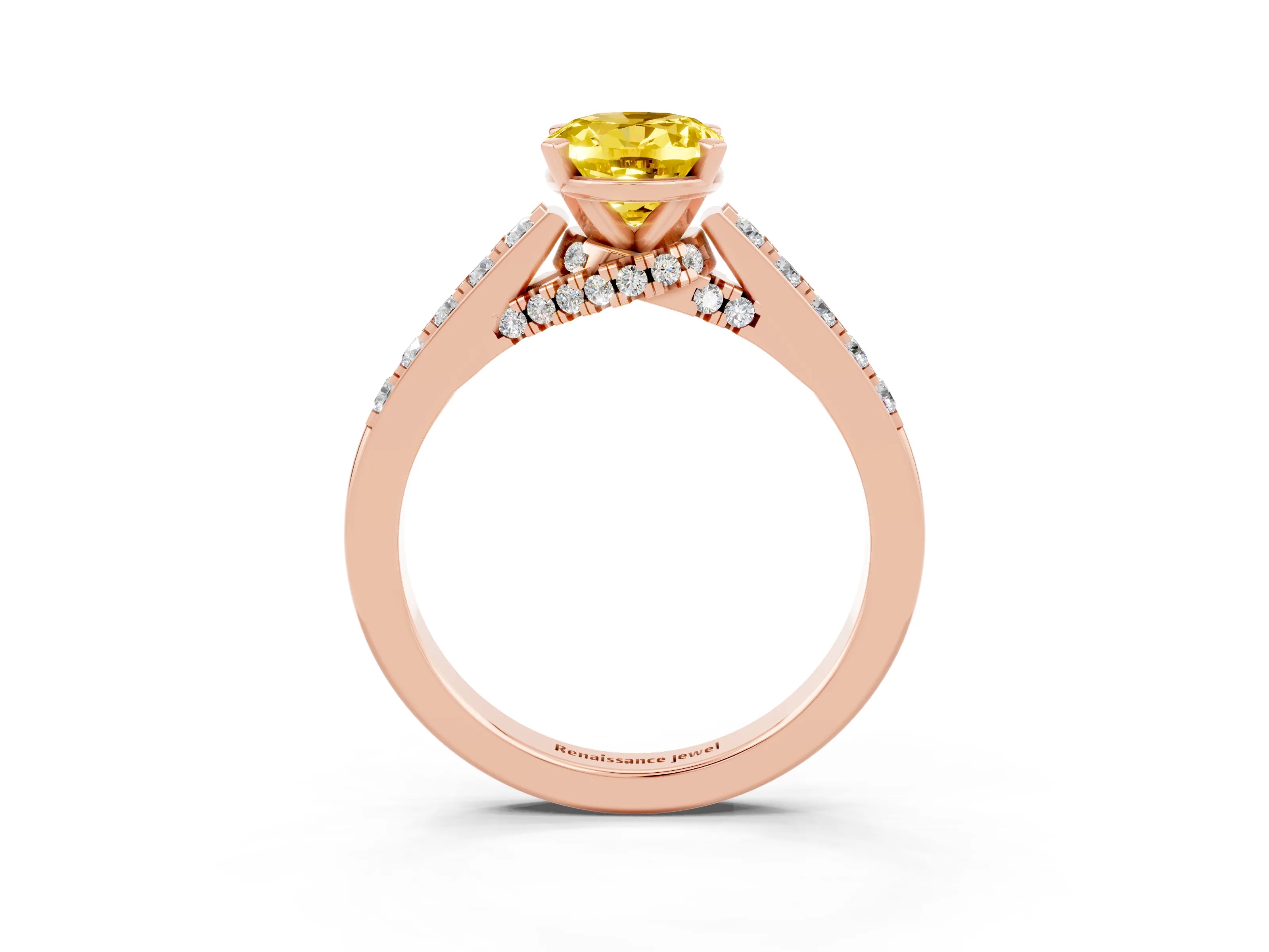 Rose gold Oval Cut Diamond Solitaire Ring with Pavé Band and Prong Setting_3