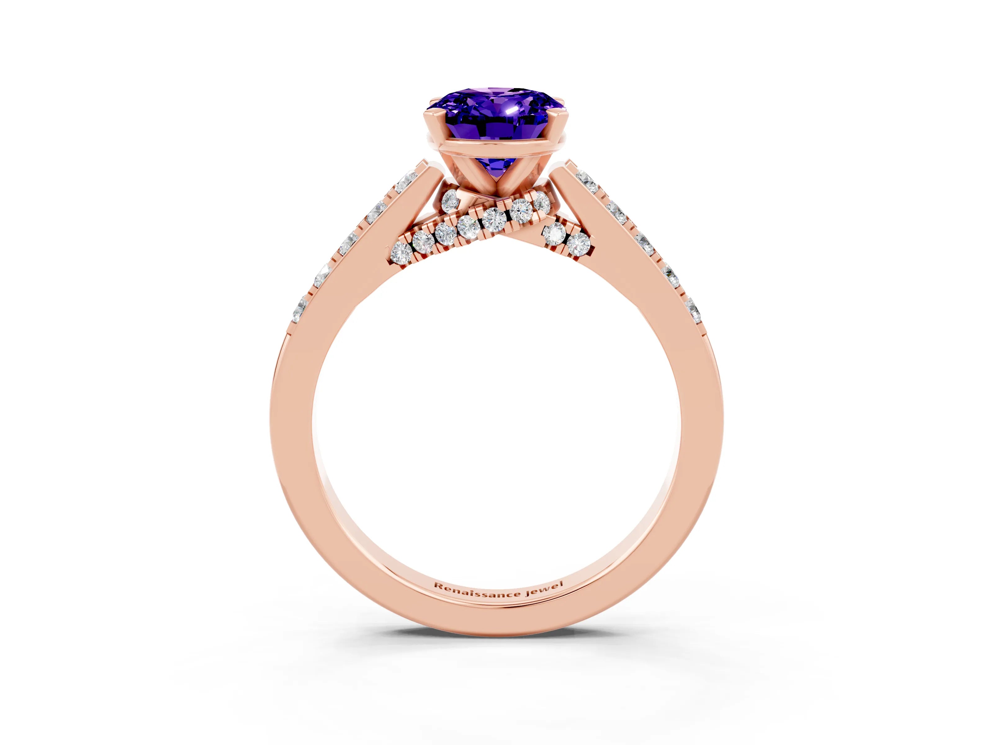 Rose gold Oval Cut Diamond Solitaire Ring with Pavé Band and Prong Setting_3