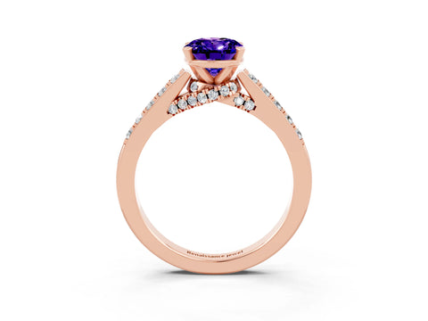 Rose gold Oval Cut Diamond Solitaire Ring with Pavé Band and Prong Setting_3