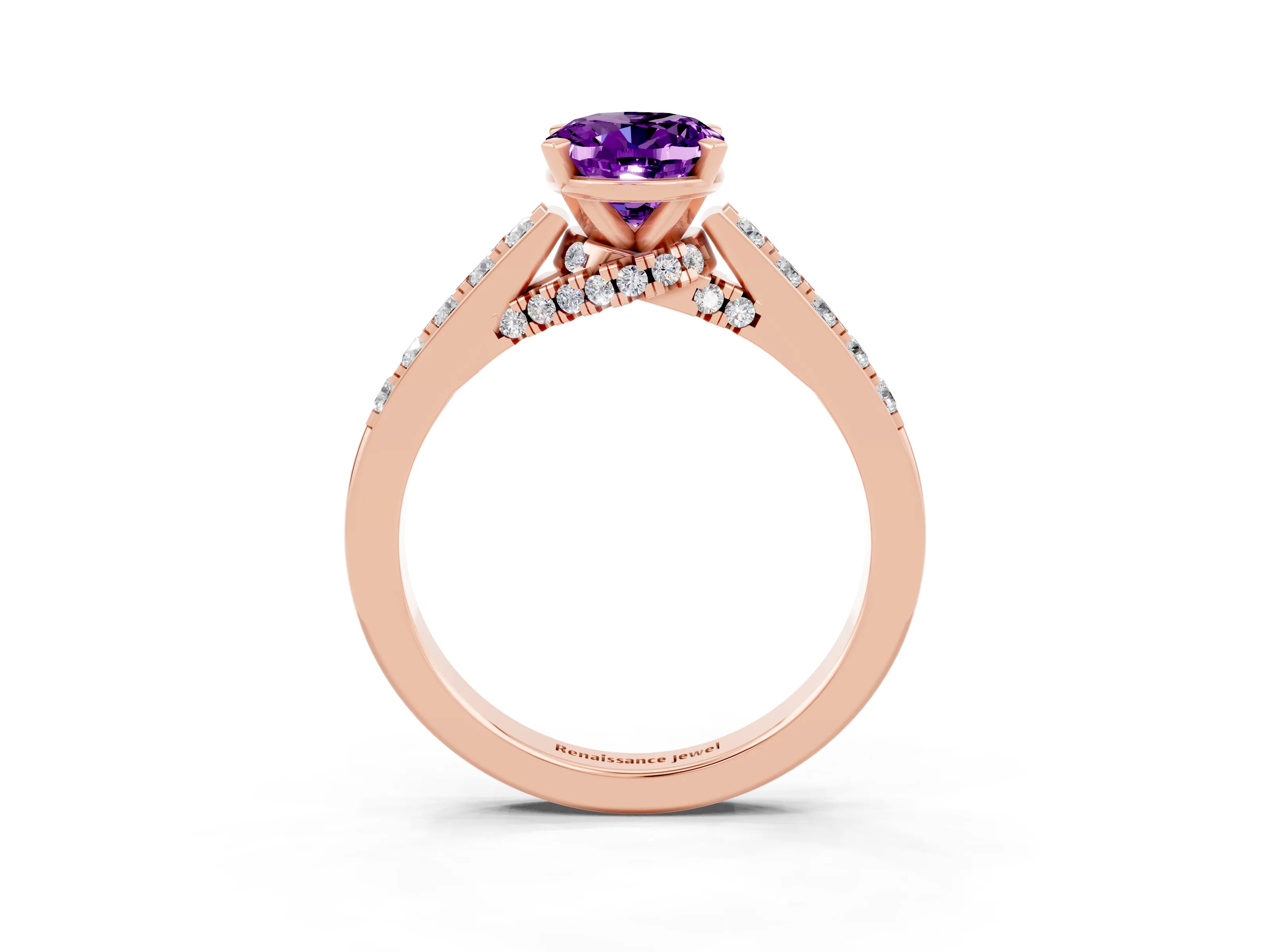 Rose gold Oval Cut Diamond Solitaire Ring with Pavé Band and Prong Setting_3