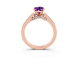 Rose gold Oval Cut Diamond Solitaire Ring with Pavé Band and Prong Setting_3