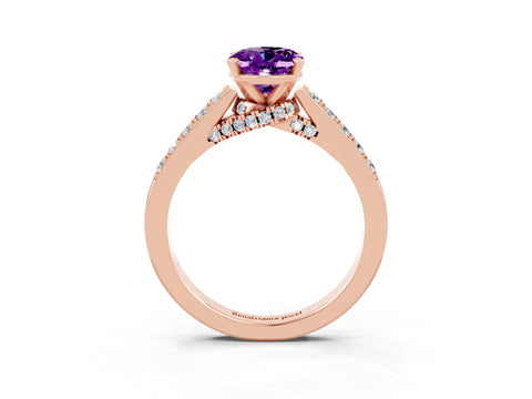 Rose gold Oval Cut Diamond Solitaire Ring with Pavé Band and Prong Setting_3