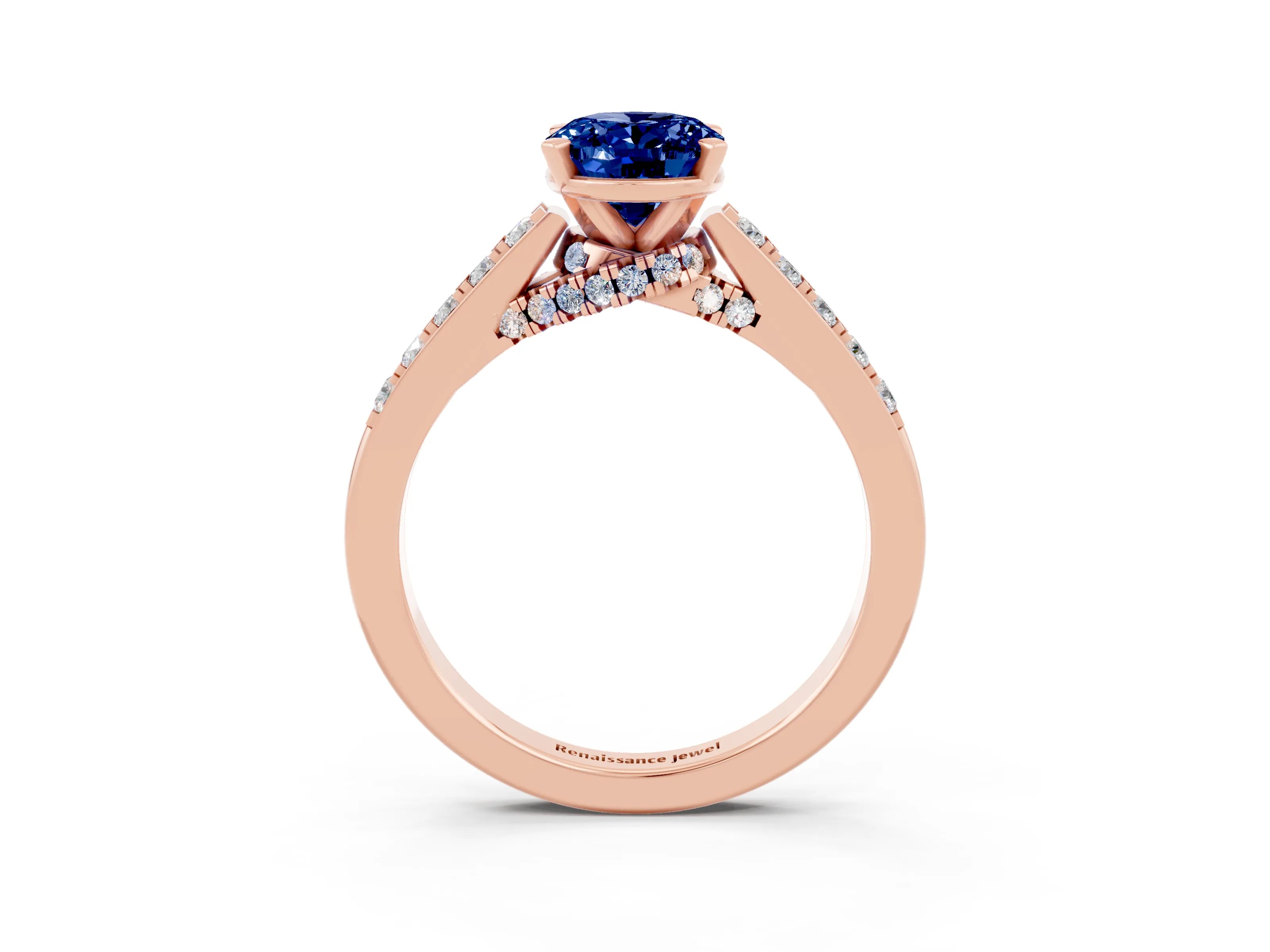 Rose gold Oval Cut Diamond Solitaire Ring with Pavé Band and Prong Setting_3