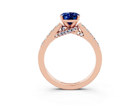 Rose gold Oval Cut Diamond Solitaire Ring with Pavé Band and Prong Setting_3