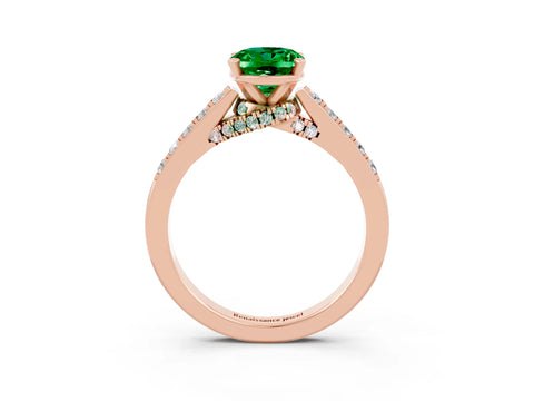 Rose gold Oval Cut Diamond Solitaire Ring with Pavé Band and Prong Setting_3