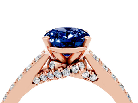 Rose gold Oval Cut Diamond Solitaire Ring with Pavé Band and Prong Setting_4