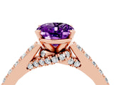 Rose gold Oval Cut Diamond Solitaire Ring with Pavé Band and Prong Setting_4