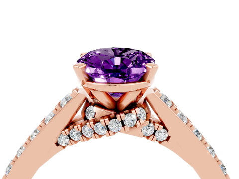 Rose gold Oval Cut Diamond Solitaire Ring with Pavé Band and Prong Setting_4