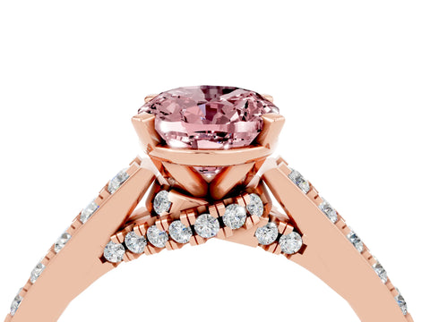 Rose gold Oval Cut Diamond Solitaire Ring with Pavé Band and Prong Setting_4