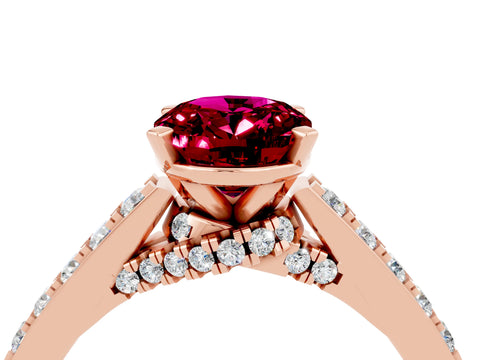 Rose gold Oval Cut Diamond Solitaire Ring with Pavé Band and Prong Setting_4