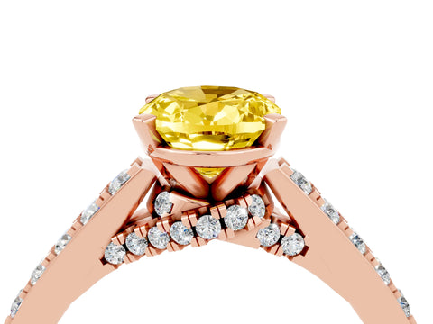 Rose gold Oval Cut Diamond Solitaire Ring with Pavé Band and Prong Setting_4