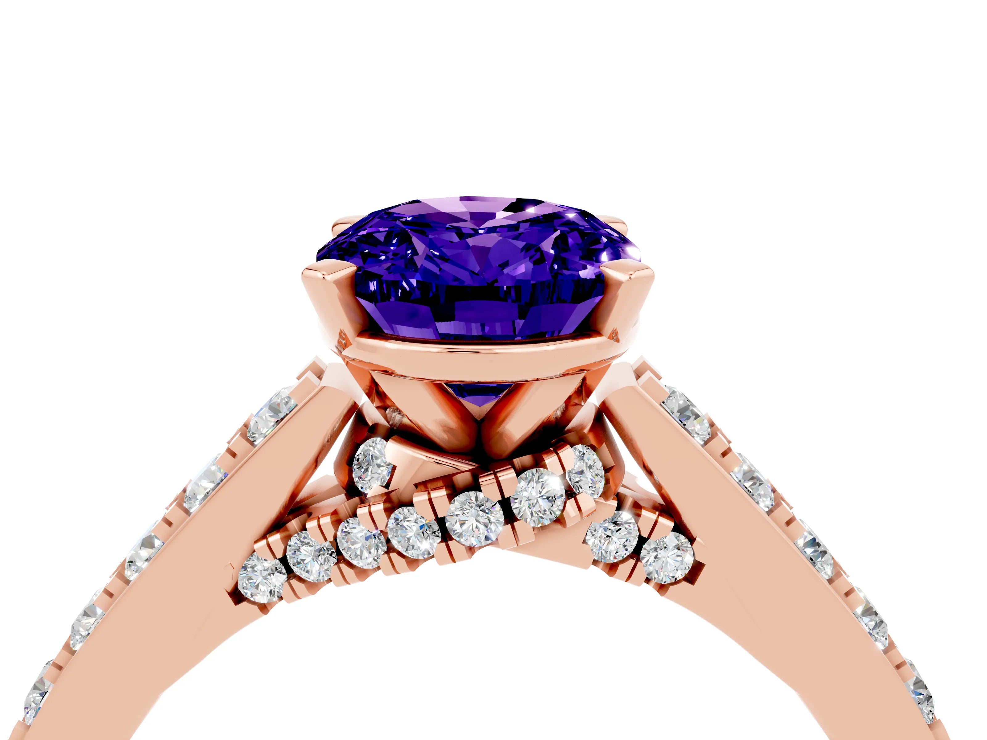 Rose gold Oval Cut Diamond Solitaire Ring with Pavé Band and Prong Setting_4