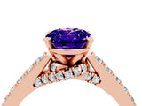 Rose gold Oval Cut Diamond Solitaire Ring with Pavé Band and Prong Setting_4