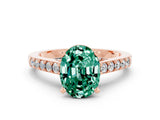 Rose gold Oval Cut Diamond Solitaire Ring with Pavé Band and Prong Setting