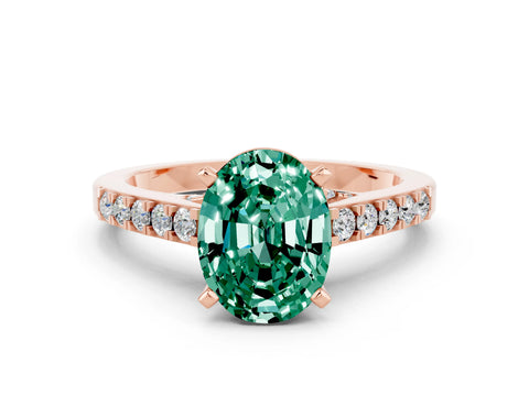 Rose gold Oval Cut Diamond Solitaire Ring with Pavé Band and Prong Setting