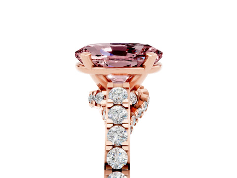 Rose gold Oval Cut Diamond Solitaire Ring with Pavé Band and Prong Setting_5