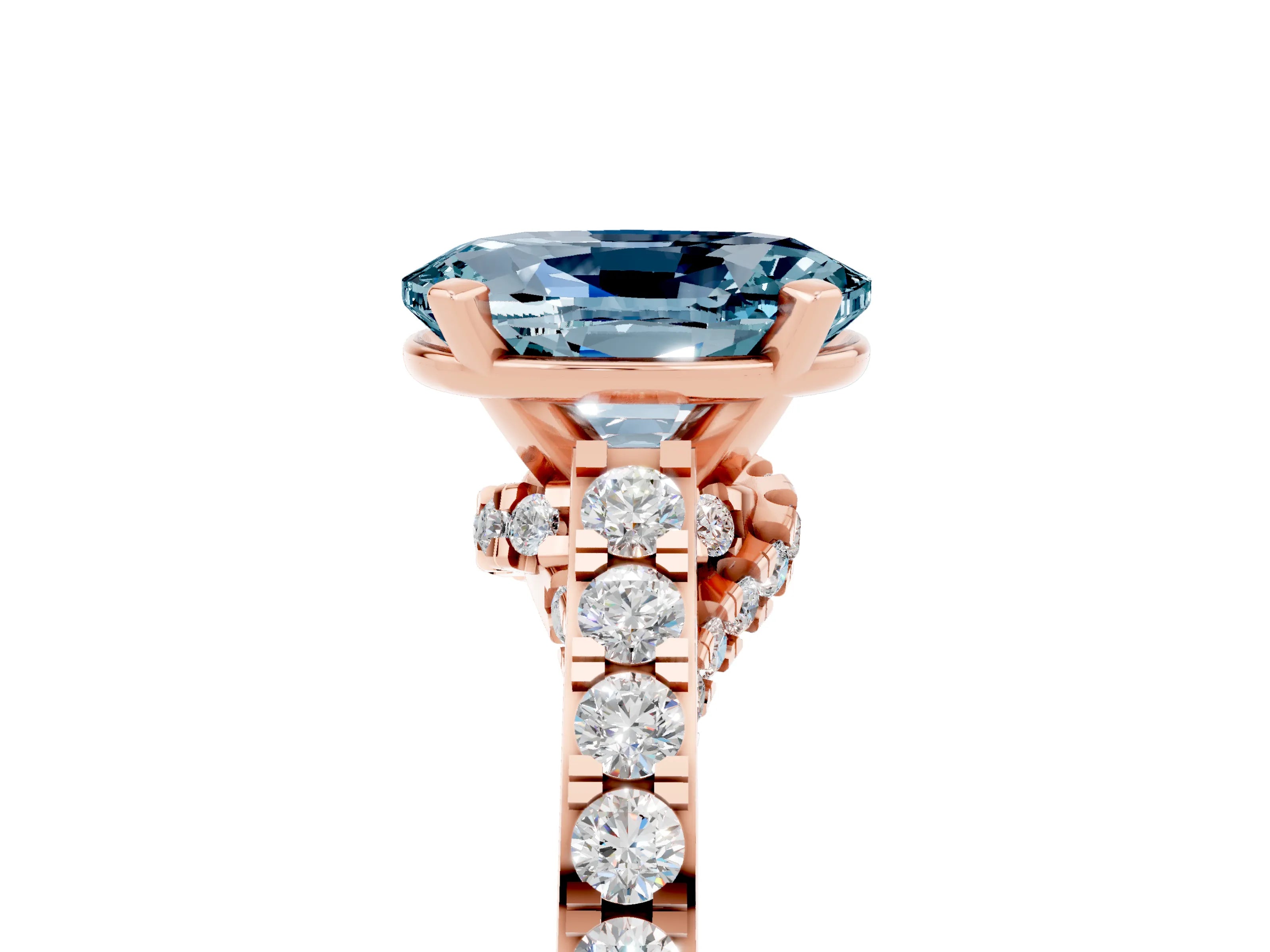 Rose gold Oval Cut Diamond Solitaire Ring with Pavé Band and Prong Setting_5