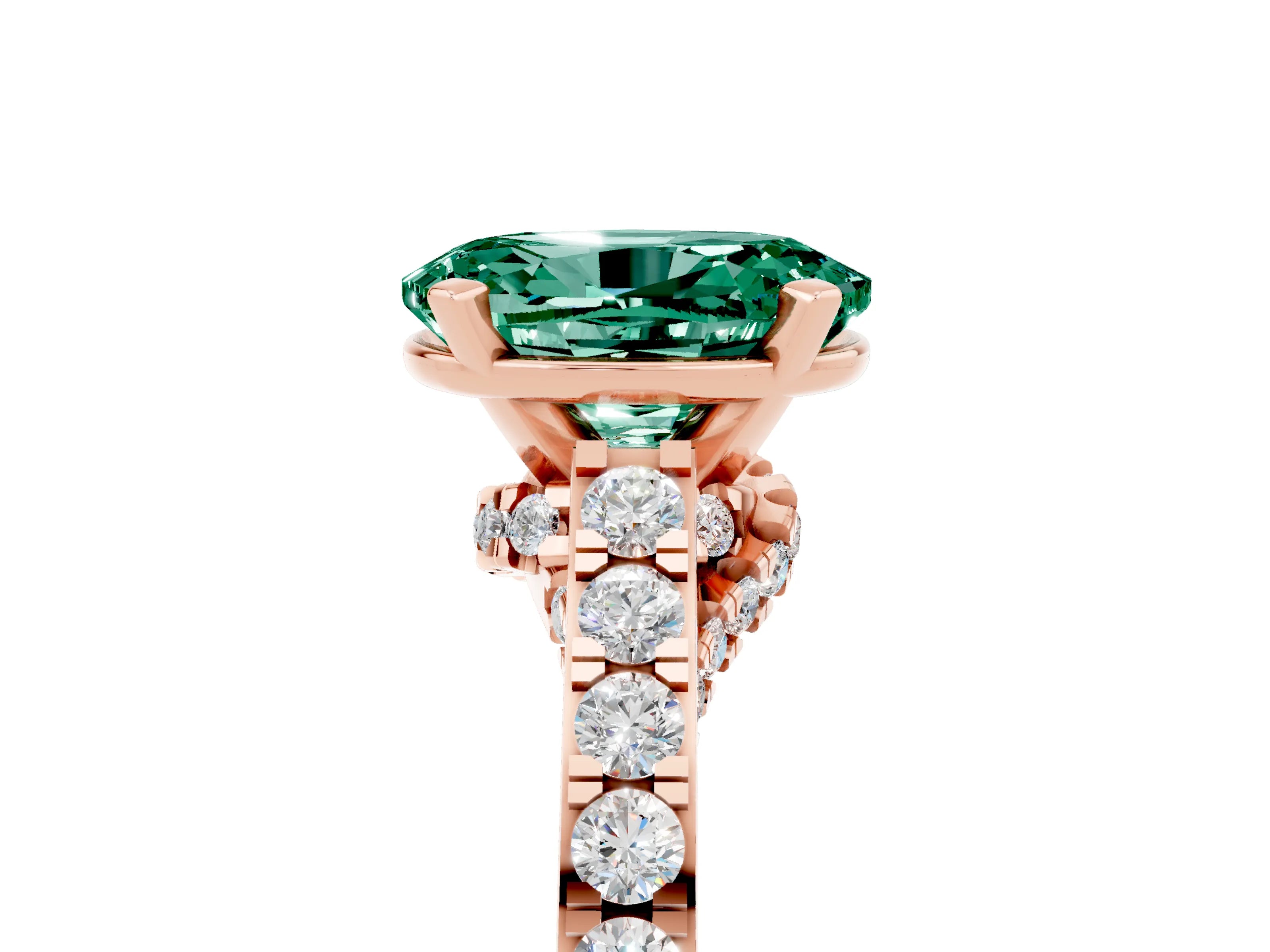 Rose gold Oval Cut Diamond Solitaire Ring with Pavé Band and Prong Setting_5