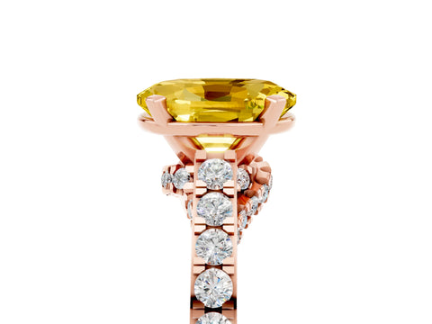 Rose gold Oval Cut Diamond Solitaire Ring with Pavé Band and Prong Setting_5