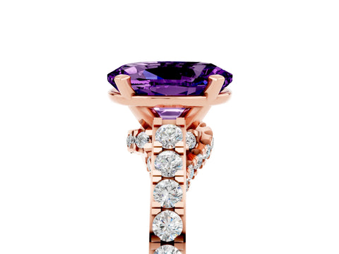 Rose gold Oval Cut Diamond Solitaire Ring with Pavé Band and Prong Setting_5