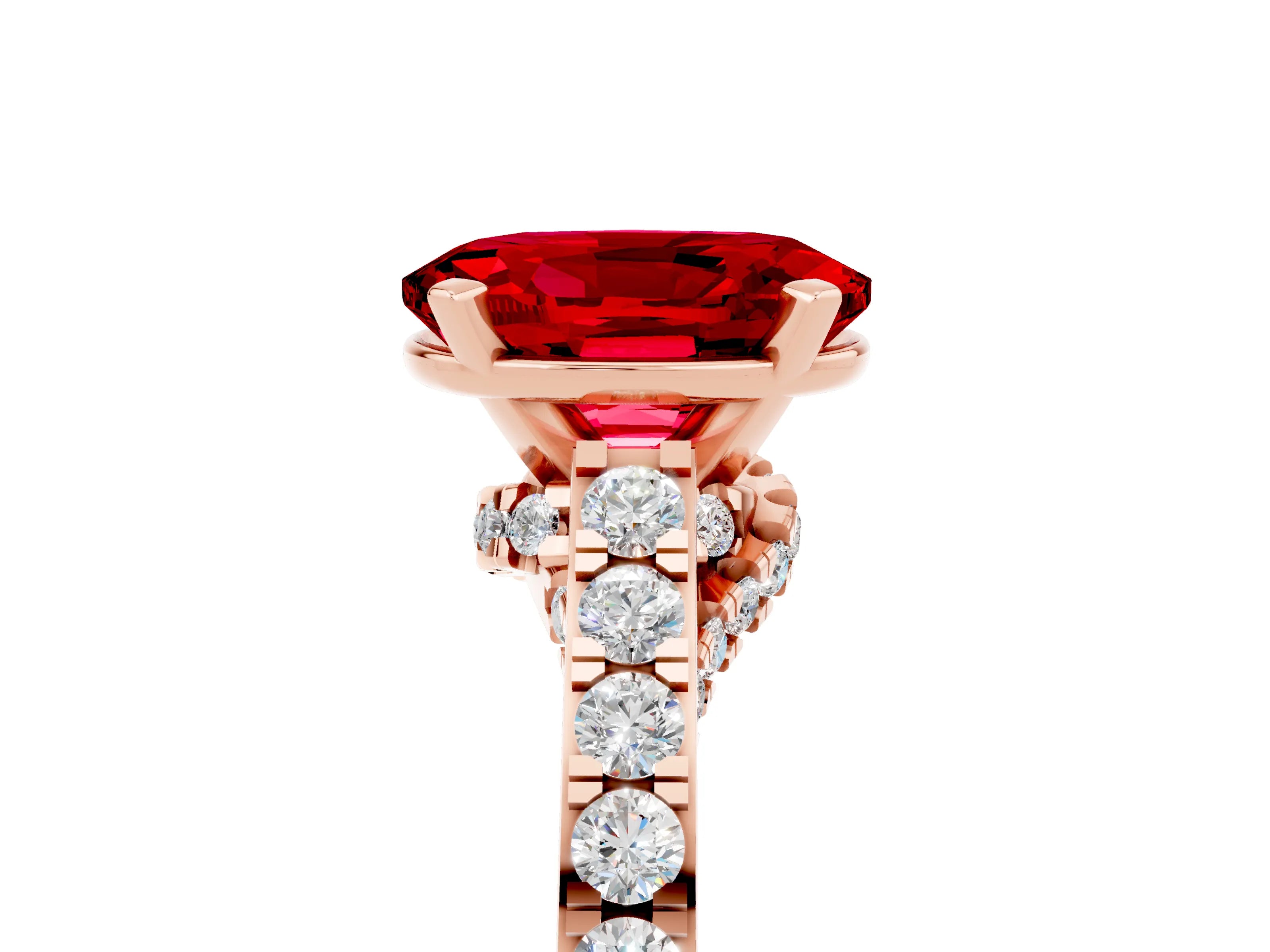 Rose gold Oval Cut Diamond Solitaire Ring with Pavé Band and Prong Setting_5