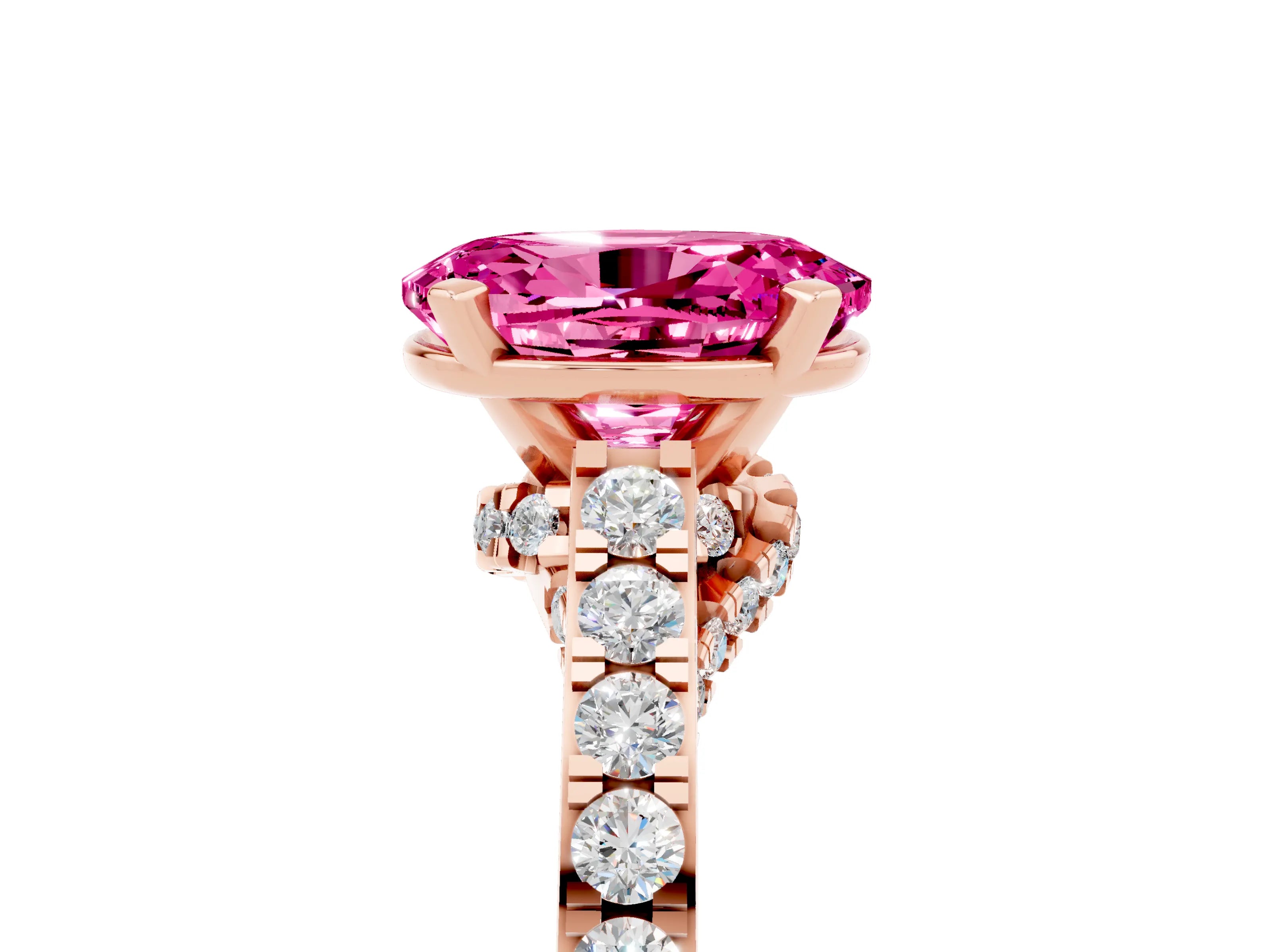 Rose gold Oval Cut Diamond Solitaire Ring with Pavé Band and Prong Setting_5