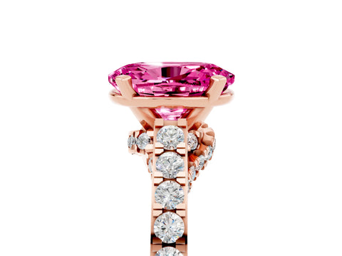 Rose gold Oval Cut Diamond Solitaire Ring with Pavé Band and Prong Setting_5