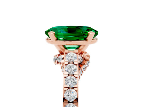 Rose gold Oval Cut Diamond Solitaire Ring with Pavé Band and Prong Setting_5