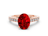Rose gold Oval Cut Diamond Solitaire Ring with Pavé Band and Prong Setting
