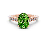 Rose gold Oval Cut Diamond Solitaire Ring with Pavé Band and Prong Setting