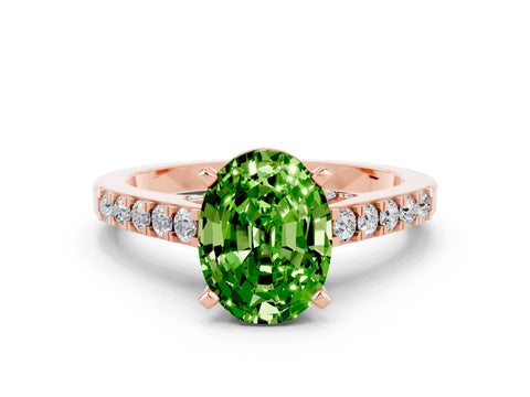 Rose gold Oval Cut Diamond Solitaire Ring with Pavé Band and Prong Setting