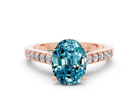 Rose gold Oval Cut Diamond Solitaire Ring with Pavé Band and Prong Setting