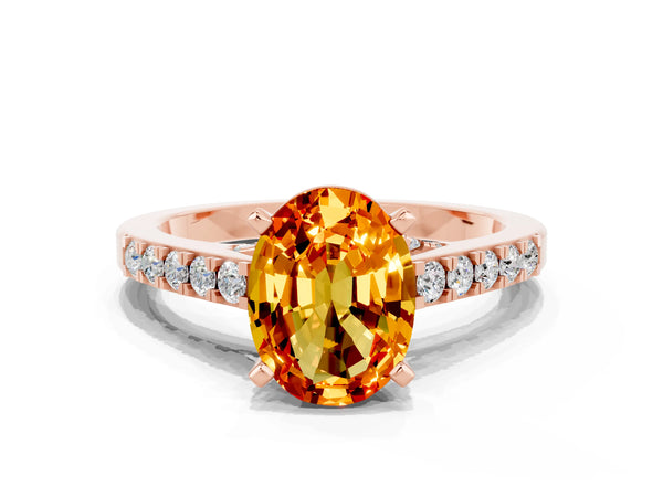 Rose gold Oval Cut Citrine Solitaire Ring with Crossover Gallery and Round  Pavé Band