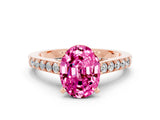 Rose gold Oval Cut Diamond Solitaire Ring with Pavé Band and Prong Setting