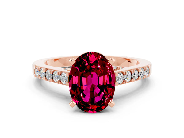 Rose gold Oval Cut Garnet Solitaire Ring with Crossover Gallery and Round  Pavé Band