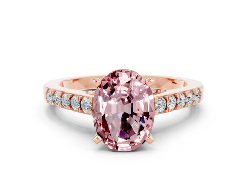 Rose gold Oval Cut Diamond Solitaire Ring with Pavé Band and Prong Setting
