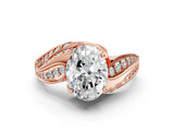 Rose gold Oval Cut Diamond Solitaire Ring with Prong Setting and Twisted Pavé Band_3