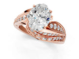 Rose gold Oval Cut Diamond Solitaire Ring with Prong Setting and Twisted Pavé Band_4