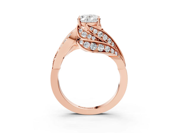 Rose Gold Oval Hidden Halo Bypass Engagement Ring Setting with Graduated Pave Shoulders