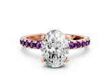 Rose gold Oval Cut Diamond Solitaire Ring with Round with Amethyst side stone Pavé Band and Four-Prong Setting_36