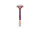 Rose gold Oval Cut Diamond Solitaire Ring with Round with Amethyst side stone Pavé Band and Four-Prong Setting_38