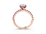 Rose gold Oval Cut Diamond Solitaire Ring with Round with Amethyst side stone Pavé Band and Four-Prong Setting_39