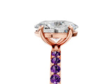 Rose gold Oval Cut Diamond Solitaire Ring with Round with Amethyst side stone Pavé Band and Prong Setting_17