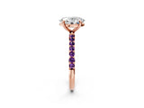 Rose gold Oval Cut Diamond Solitaire Ring with Round with Amethyst side stone Pavé Band and Prong Setting_20