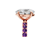Rose gold Oval Cut Diamond Solitaire Ring with Round with Amethyst side stone Pavé Band and Prong Setting_23