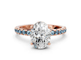Rose gold Oval Cut Diamond Solitaire Ring with Round with Aquamarine side stone Pavé Band and Four-Prong Setting_36
