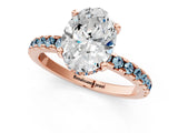 Rose gold Oval Cut Diamond Solitaire Ring with Round with Aquamarine side stone Pavé Band and Four-Prong Setting_37